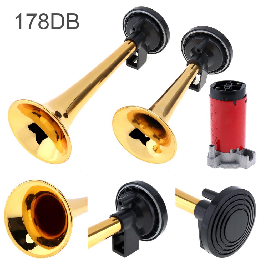 12V 178dB Super Loud Dual Tone Air Horn Set Trumpet Compressor for Motorcycle Car Boat Truck: Gold Color