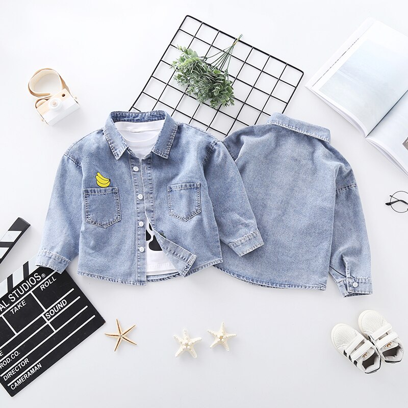 INS bébé garçons Denim chemise coton 2-7 ans à manches longues chemises enfants vêtements enfants vêtements dessin animé imprimé Denim veste