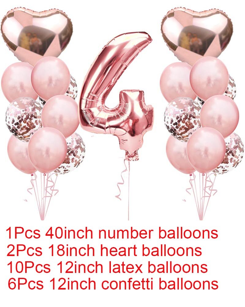 Søde 1st fødselsdag rose guld tal balloner 2 3 4 5 6 7 8 9 års fødselsdagsfest dekorationer børn konfetti ballon børns xn: Sæt 4 sæt
