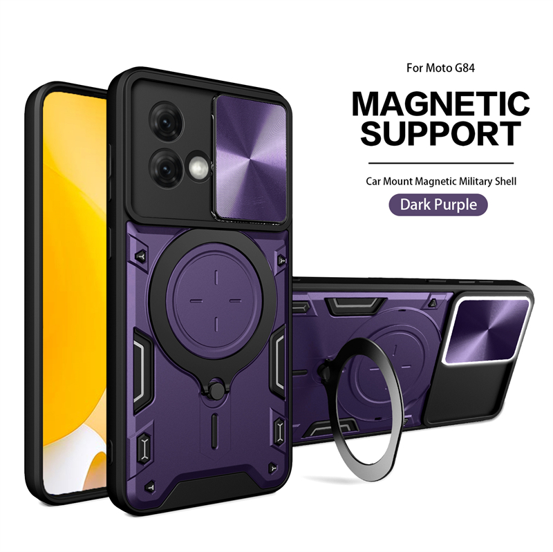 For Moto G84 5G Case Magnetic Holder Ring Phone Case For Motorola Moto G84 G 84 5G Slide Camera Lens Armor Shockproof Back Cover: Purple Pink