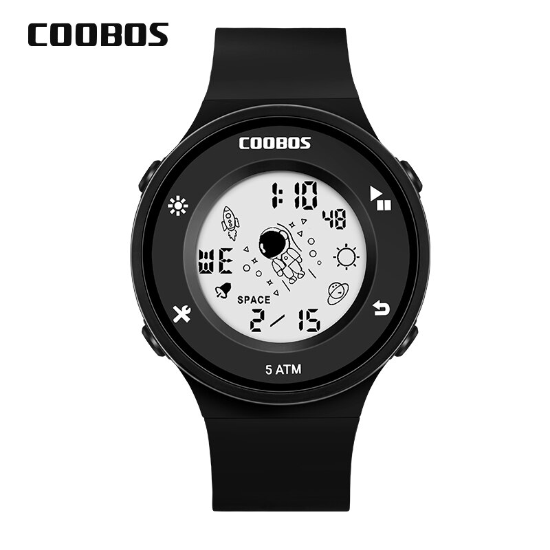 Coobos-Reloj de pulsera electrónico para hombre y mujer, cronógrafo deportivo resistente al agua con pantalla luminosa, 5 bares, ,: Black
