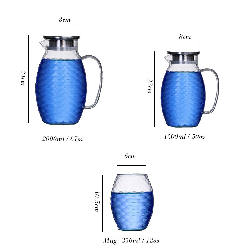 Hoge Capaciteit Vis Schaal exture Clear Glazen Karaf met Rvs Deksel Heatproof Water Pitcher voor Water Dranken SH141
