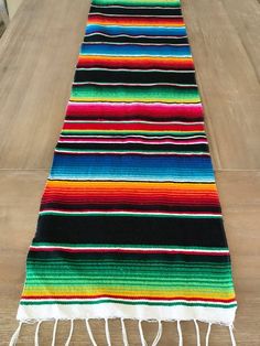 Regenbogen Tabelle Läufer Streifen Tabelle Läufer mit Quaste Mexikaner Tischdecke Pro Hochzeit Party Baumwolle Tischdecke Flagge 35x213cm: 130x170cm / Schwarz