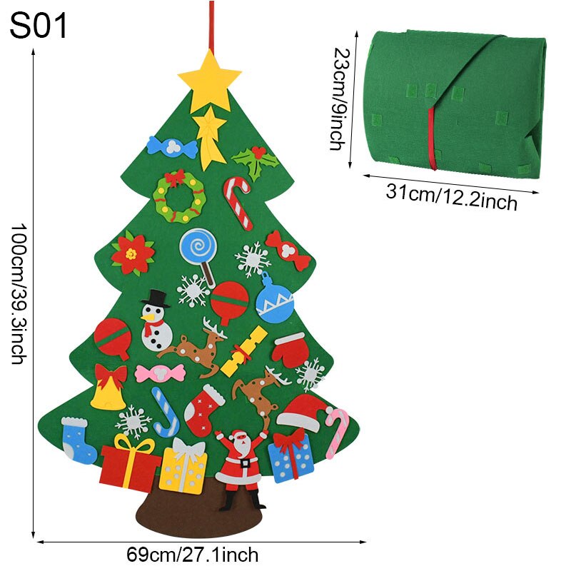 Diy filt julgransdekorationer barn xmas tree dörr vägghängande prydnad konstgjorda träd hem bröllopsfest gynnar: S01