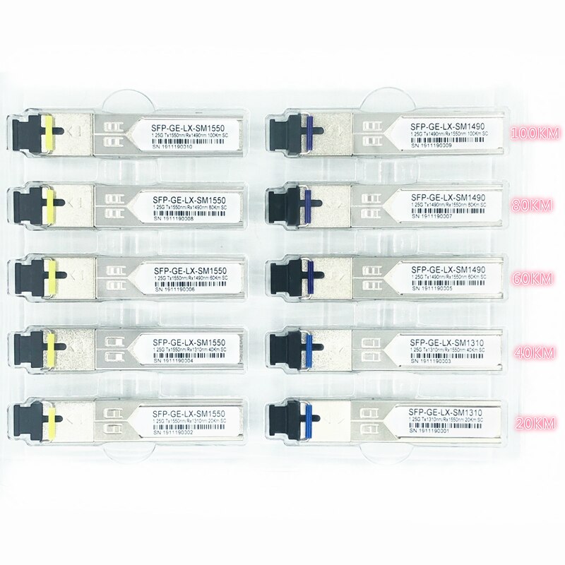 SC SFP Fiber optic module 1.25G SC 20/40/60/80/100KM 1310/1490/1550nm Single Fiber SFP Optical Module Compatible code ONU OLT