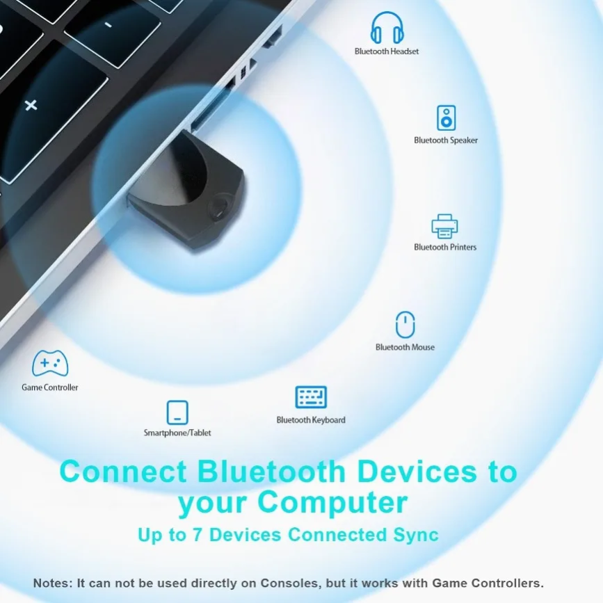 5.4 USB Bluetooth Adapter Wireless 5.3 5.0 Bluetooth Dongle Receiver for PC Laptop Win 11/10/8//7 Headset Speaker Keyboard Mouse