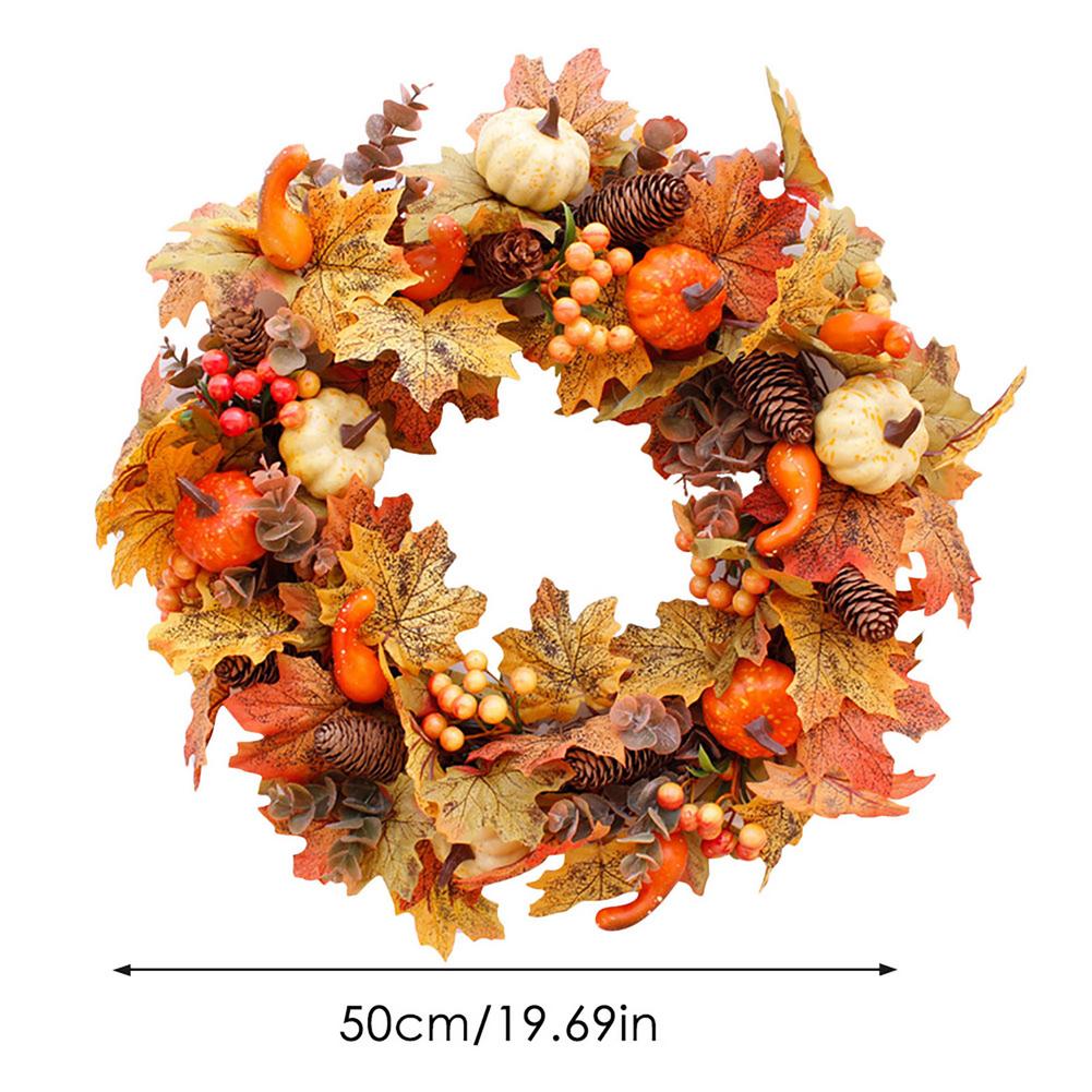 Tema de otoño puerta corona Artificial de cono de pino Arce Artificial guirnalda tela corona de mimbre Día de Acción de Gracias de la decoración del hogar: A