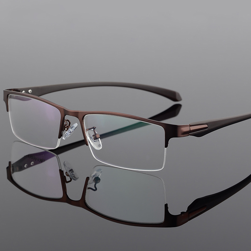 Alloy Half Rim Rectangle Glasses Frame Men TR90 Temple Superlight Optical Eyeglasses For Myopia And Hyperopia Eyewear DD1616: Coffee