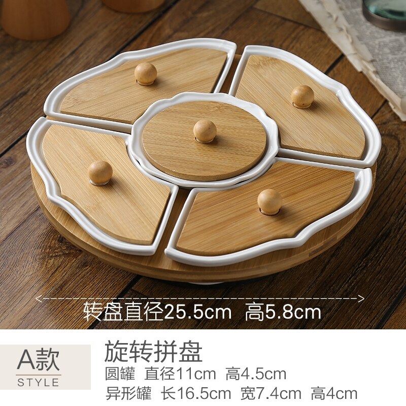 Ceramic Five Grid Rotating Platter with Lid Rotating Tray Candy Fruit Plate Large Divided Snack Tray Home Decoration: B