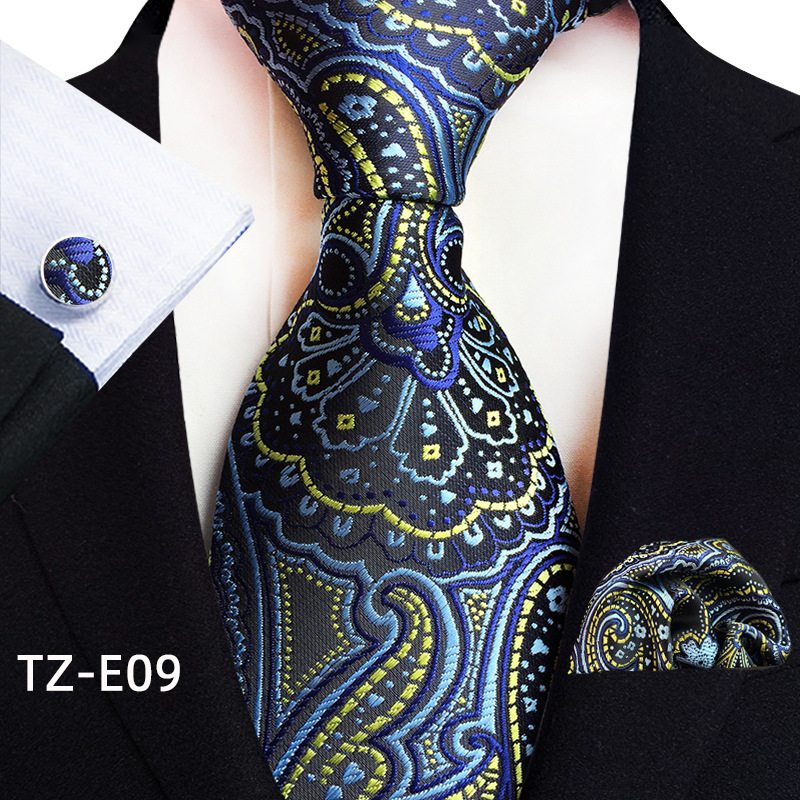 Gold Paisley Silk Ties For Men Luxury 8cm Royal Striped Necktie Pocket Square Cufflinks Set Jacquard Weave Tie Suit Accessories: SKY BLUE