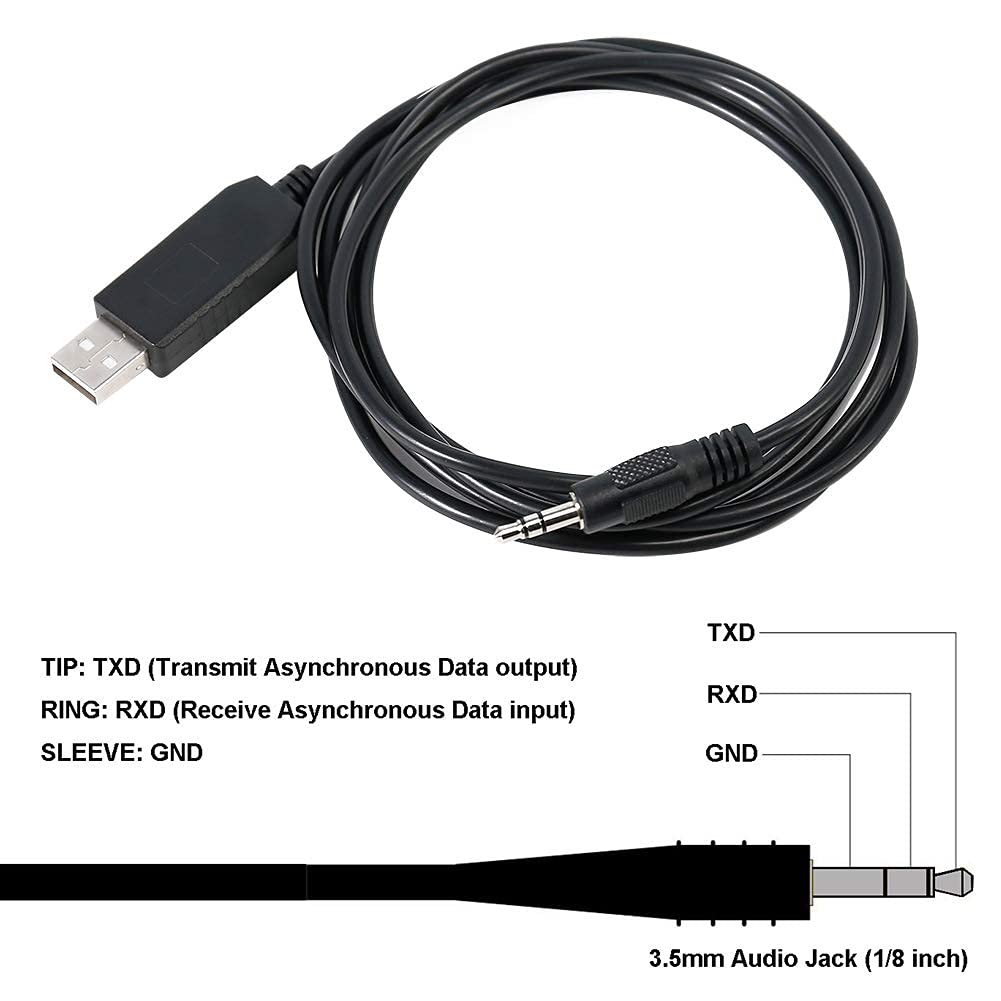 Cable adaptador de 6 pies FTDI USB TTL a 3,5mm 3,3 V FT232RL Chip Audio Jack TX RX Signal Windows 10 8 7 XP Vista (6 pies, negro)