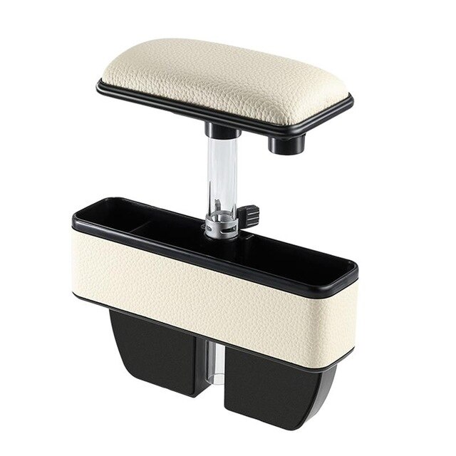Verstelbare multifunctionele grote opbergruimte armsteun middenconsole pu-leren pads universele auto middenconsole armsteunen: Wit