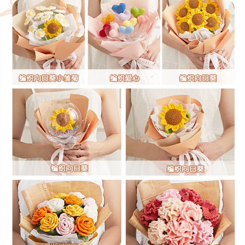 Year DIY Kit Woolen Thread DIY Knitting Material Tulip Sunflower Daisy Bouquet Suit Handmade Crochet Decoration