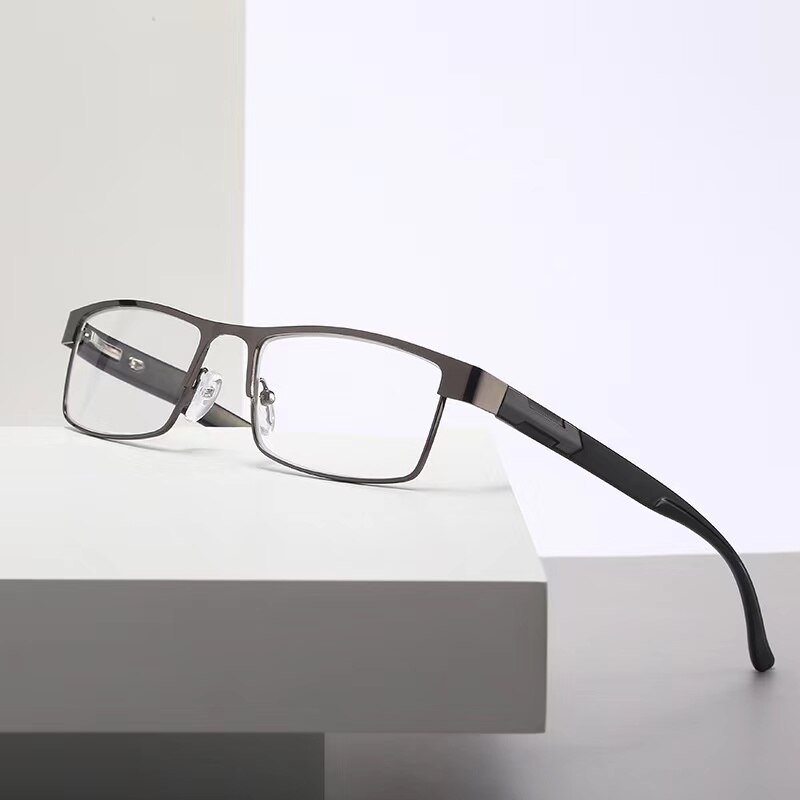 May Flower Reading Glasses Titanium Alloy Coated Lenses Presbyopic Eyewear Square Anti-Blue Spectacles Eyeglasses For Men+3.5+4