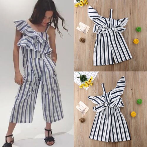 Nuovo Del Capretto Della Ragazza Della Banda Complessiva Ruffle Off Spalla Del Bambino Della Ragazza Del Pagliaccetto Della Tuta Lunga Pant Bambini Abito di Moda Vestiti 3-10Y Estate