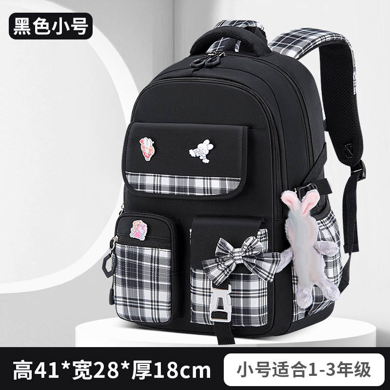 Mochila a cuadros para estudiantes de escuela primaria, protección de la columna vertebral, ergonómica, gran capacidad, ligera, resistente al agua
