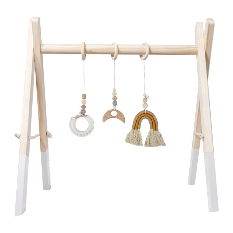 1Set Nordic Cartoon Baby Wooden Gym Fitness Frame Rack Hanging Pendant Toys Kit N0HD