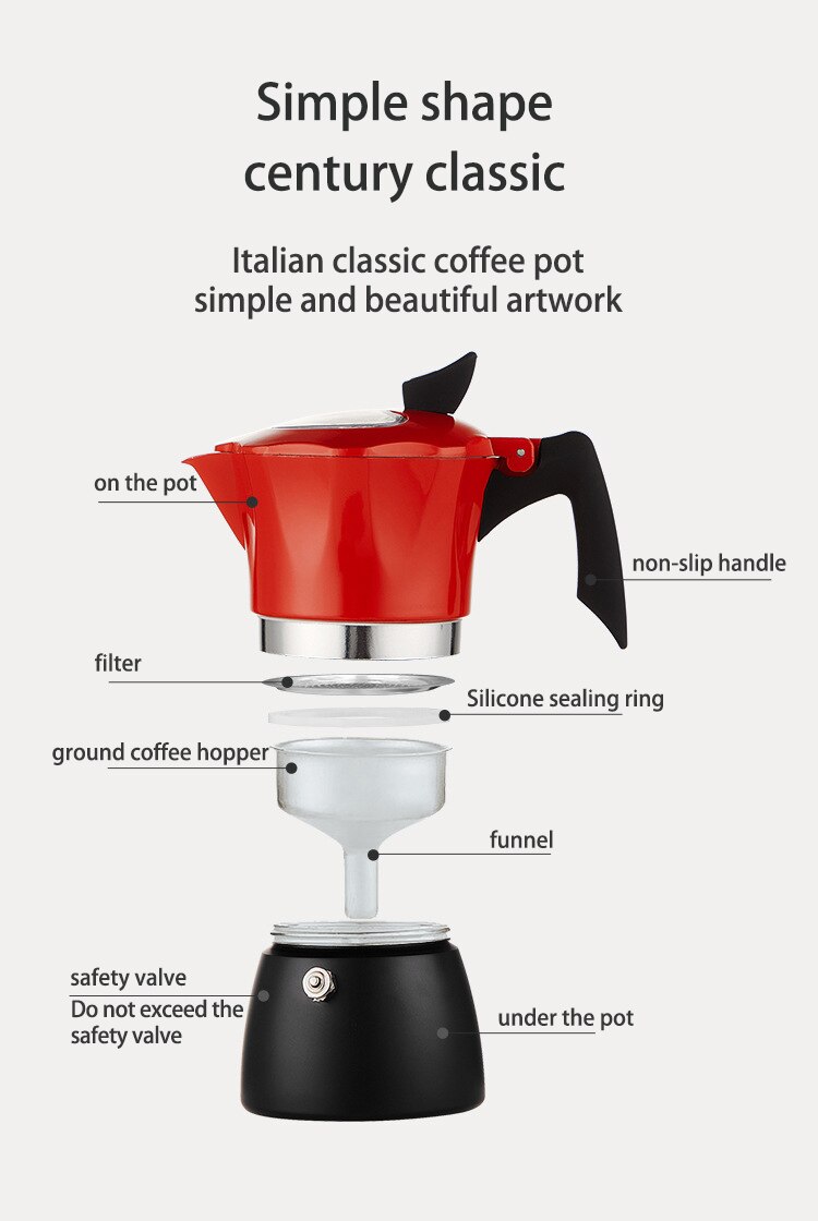 150/300ml Moka Coffee Pot Coffee Maker Aluminum MochaEspresso Pot Italian Coffee Machine Rapid Stovetop Coffee Brewer Cafe Tool