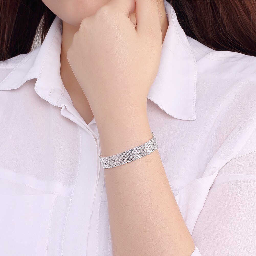 Mooie Elegante Bruiloft Vrouwen Mesh 925 Sterling Zilveren Ketting Armband Prachtige Sieraden