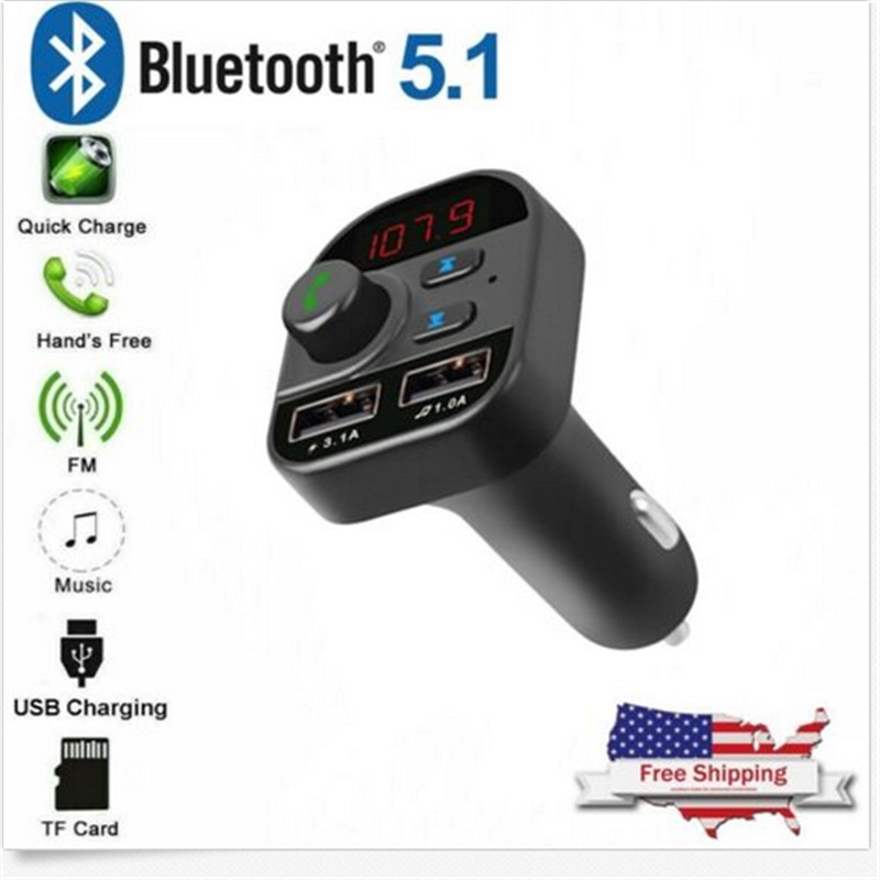 Auto Car Cigarette Lighter Car Handsfree Wireless Bluetooth 5.1 Kit FM Transmitter MP3 Player USB Charger Adapter
