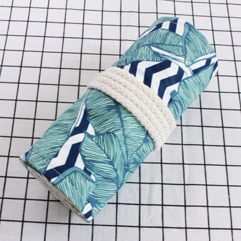 Handmade Canvas Pencil Wrap Roll Up Case Holder Bohemian Style Travel Drawing Sketching Coloring Pencil Roll Organizer: Palm leaf 72 Holes