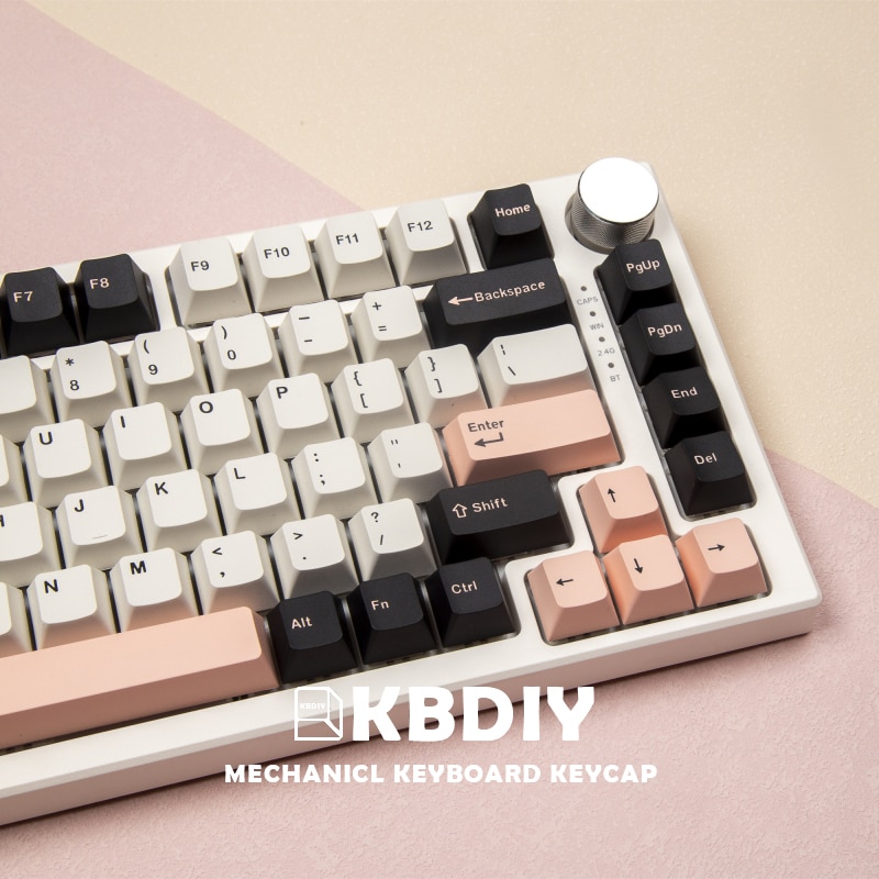 KBDiy 135 Keys PBT Keycaps OEM Profile Double Shot GMK OLIVIA White Pink 61 Keycap Set for Cherry MX Switch Mechanical Keyboard