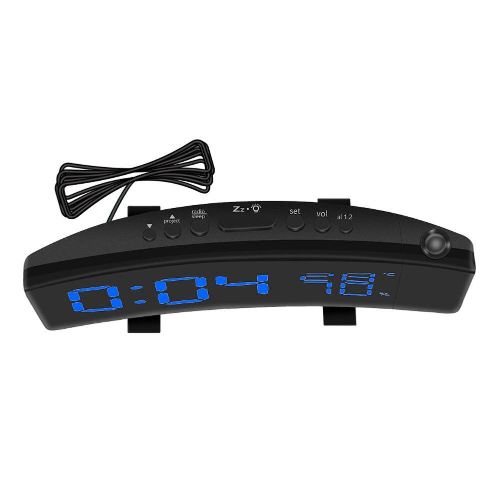 Digital radio vækkeur projektor snooze timer temperatur led display usb ladekabel 110 grader bord radio fm ur