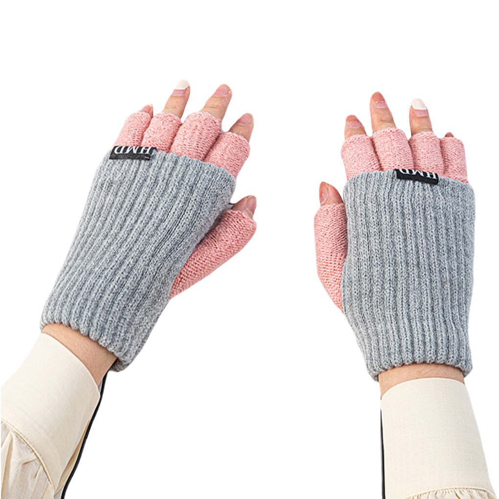 Fabric Fingerless Gloves Winter Men Women Electric Heating Hand Washable Office Mittens Hand Protector Dark Grey: 02