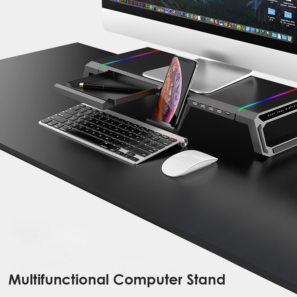 Laptop-monitorständer mit rgb-beleuchtung, verstellbarer desktop-monitorständer mit 4 usb-anschlüssen , 3.0 schreibtisch-organizer