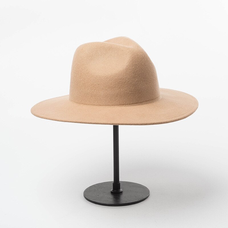 Winter Women Fedora Hat 100% Wool Wide Brim Felt Hats Cap Crushable Pork Pie Hat Female Floppy Church Wedding Bridal Hats: Khaki