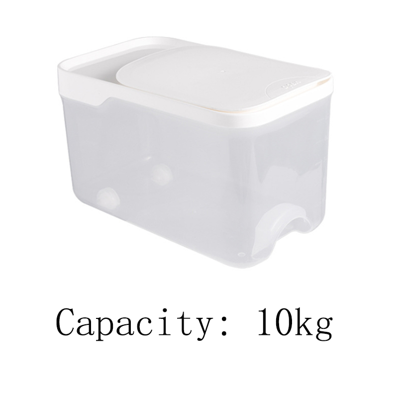 Boîte de rangement de riz de cuisine en plastique de grande capacité 5kg 10kg, distributeur de farine de Grain, boîtes de récipient alimentaire résistant à l&#39;humidité: White 10kg