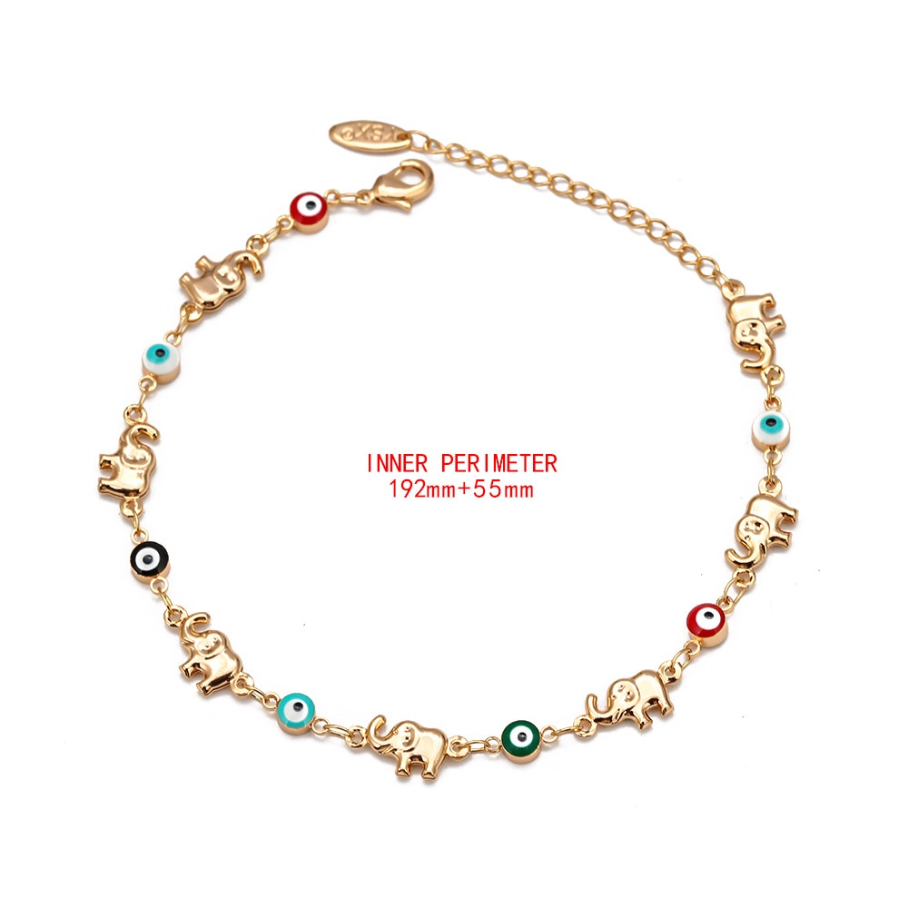 Pulsera de Talismán multicolor de elefante ojo de la suerte para mujer y niña, pulsera de cadena de Color dorado de cobre ajustable, joyería BD360