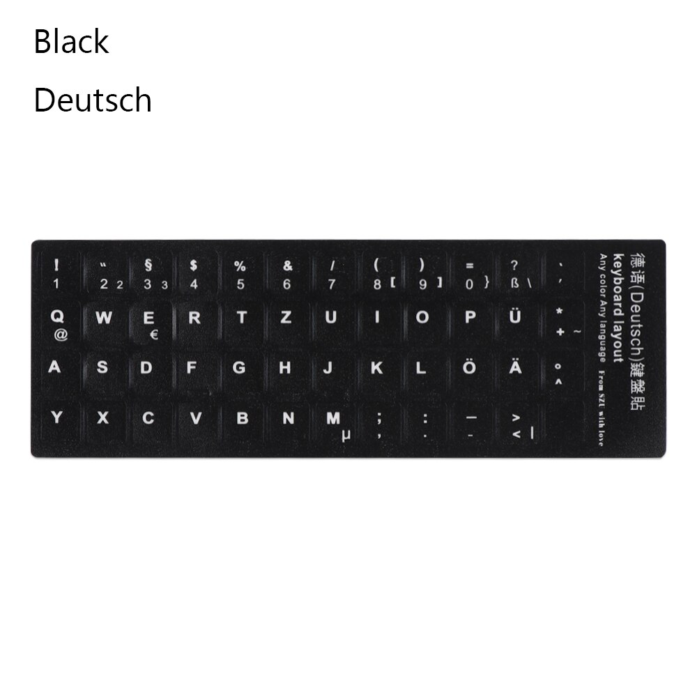 Halksäkra slitstarka ryska bokstäver tangentbord klistermärken för laptop vattentäta tangentbord klistermärken engelska alfabetet layout arabiska: B-deutsch