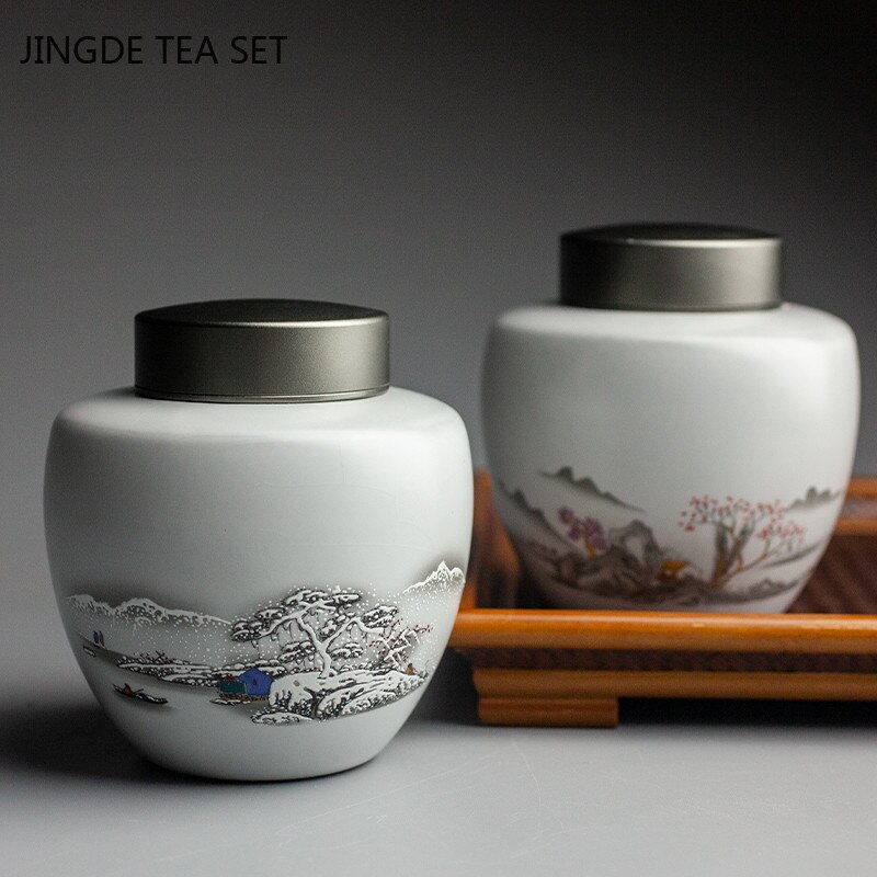 Exquisite Ceramic Tea Caddy Portable Sealed Jar Travel Tea Box Kitchen Spice Candy Storage Tank Food Container Home Decor