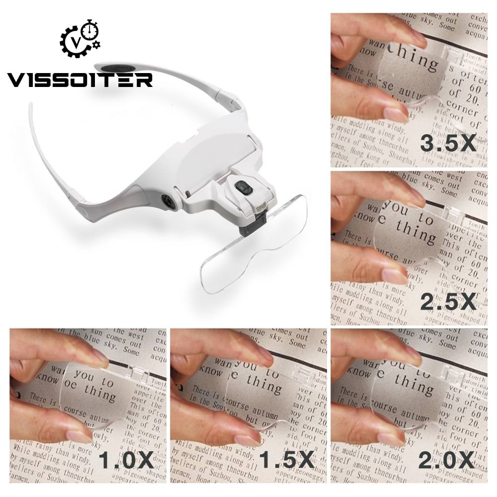 Paire De Lunettes Loupe Légère 1.0X 1.5X 2.0X 2.5X 3.5X Eclairage Led Bricolage Item 9736700