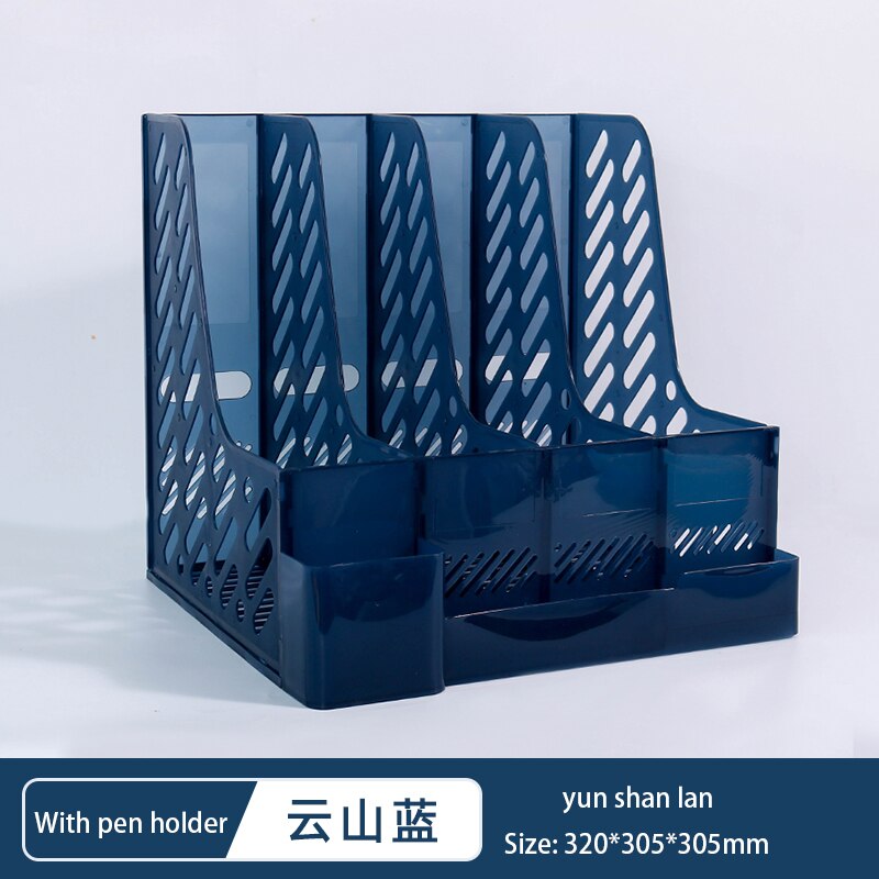 Retro Multi-Layer Frame File Storage Box Student A4 Data Vertical Book Rack DIY Desktop Organization Rack School Office Supplies: lan With pen holder