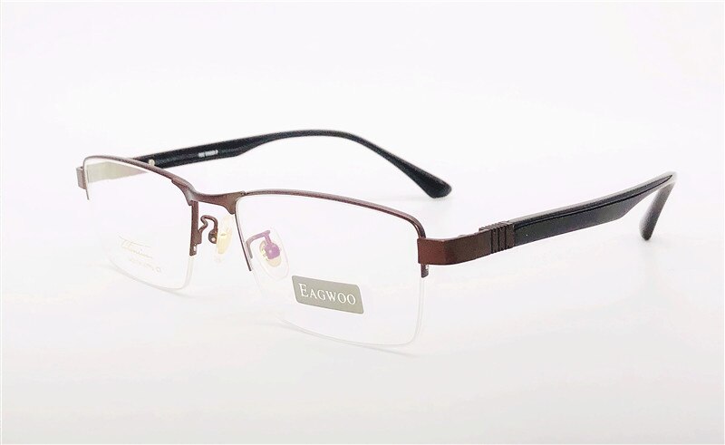 Pure Titanium Eyeglasses Half Rim Optical Frame Prescription Spectacle Men Business Glasses For Men Super Light Flexible Glasses: Brown