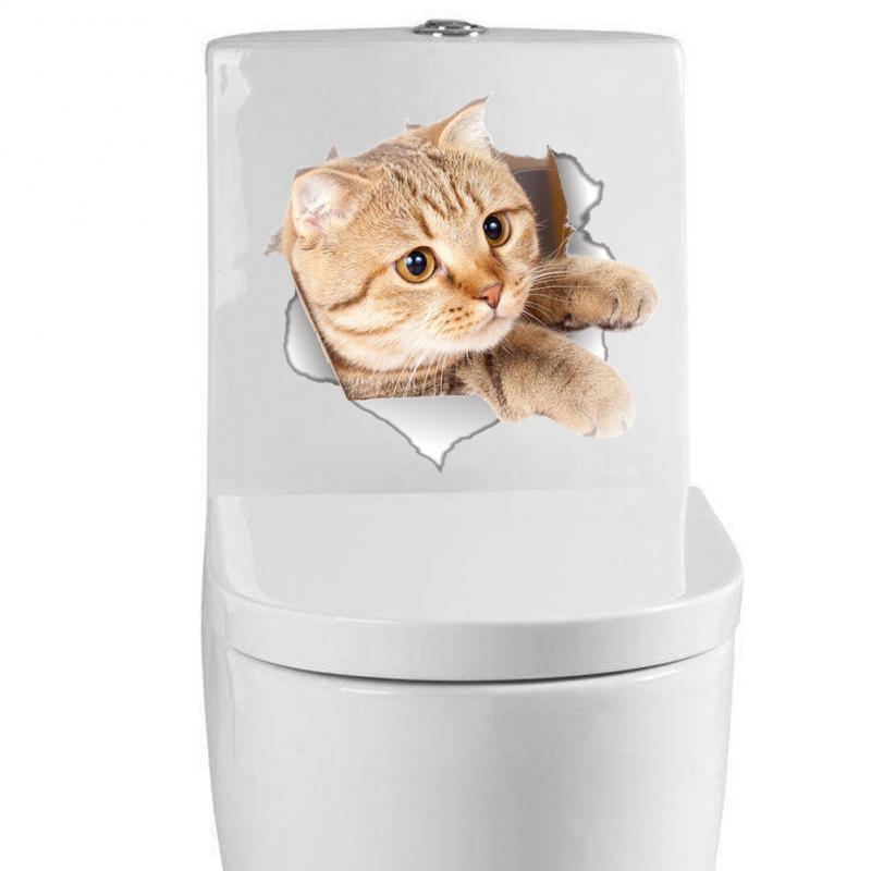 3D Cats Wall Sticker Toilet Stickers Hole View Vivid CatBathroom For Home Decoration Animals Vinyl Decals Art Sticker Poster: 04