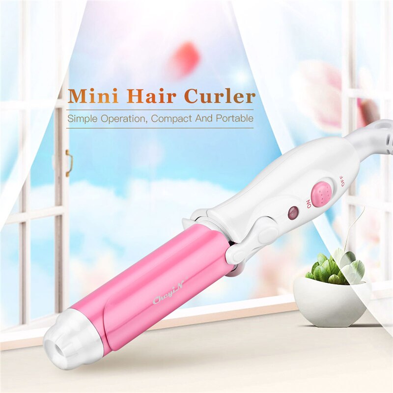 Bärbara hårstylingsverktyg mini hårrullare resecurling tång järn hårrulle mini gör-det-själv hårstyler curl skönhetsmaskin: Rosa