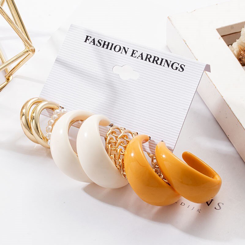 Grandes boucles d'oreilles géométriques en acrylique pour femmes, ensembles de perles, accessoires tendance, bijoux,: Gold 1036