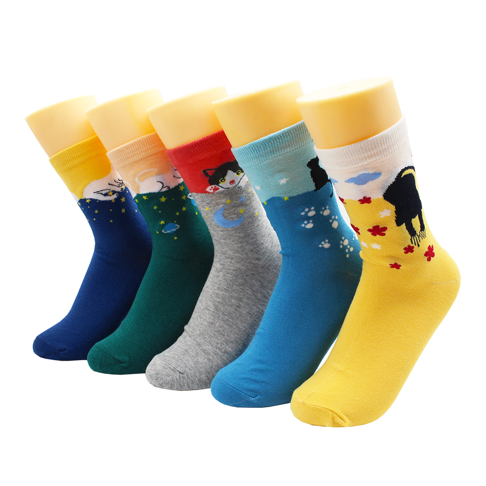 5 Pairs Harajuku Hip-Hop Animal Print Cotton Women Socks Korean Kawaii Cute Cartoon Cat Dog Duck Girl Socks