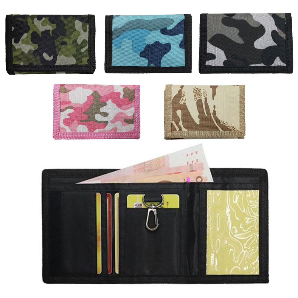 Nylon Rfid Fabric Camouflage Boys Wallet With Key Holder Trifold Canvas Outdoor Sports Kids Wallet Wallet For Teenage Boys