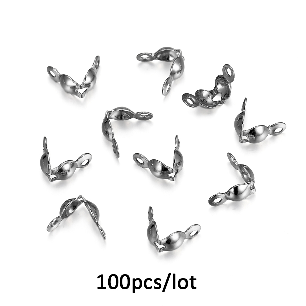 100 unids/lote conector de acero inoxidable cierre cadena de bolas extremo engarzado conector de tapa de cuentas para hacer joyería hallazgos componente DIY: L / Blanco
