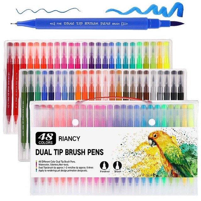 12/48/72/100 Colors FineLiner Art Marker Pens Dual Tip Manga Drawing Painting Watercolor Brush Pen School Supplies Markers 04350: 04371-48