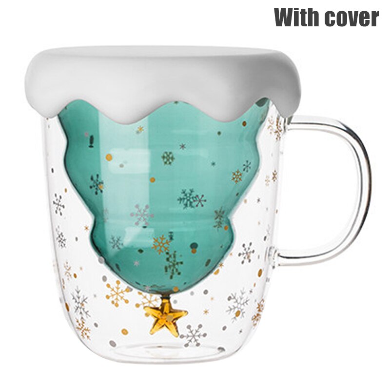 Eindejaarsperiode Boom Glas Cup Dubbelwandige Glazen Snowflake Anti-Brandwonden Geïsoleerde Koffie Mokken Wxv