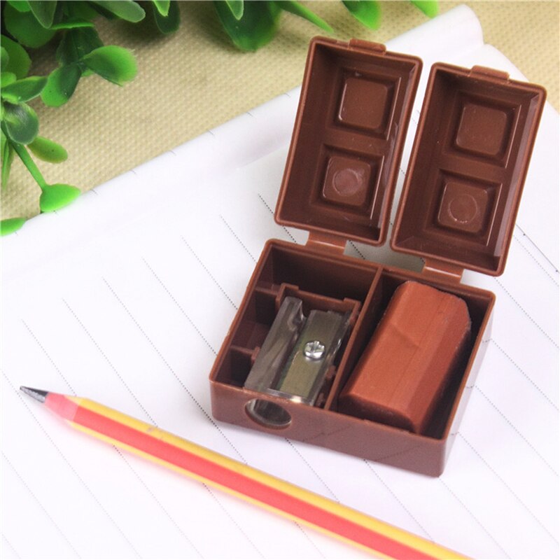 1Pc Kawaii Chocolate Pencil Sharpener With Erase Pencil Sharpener School Chancery Supplies For Kids Students Painting Stationary