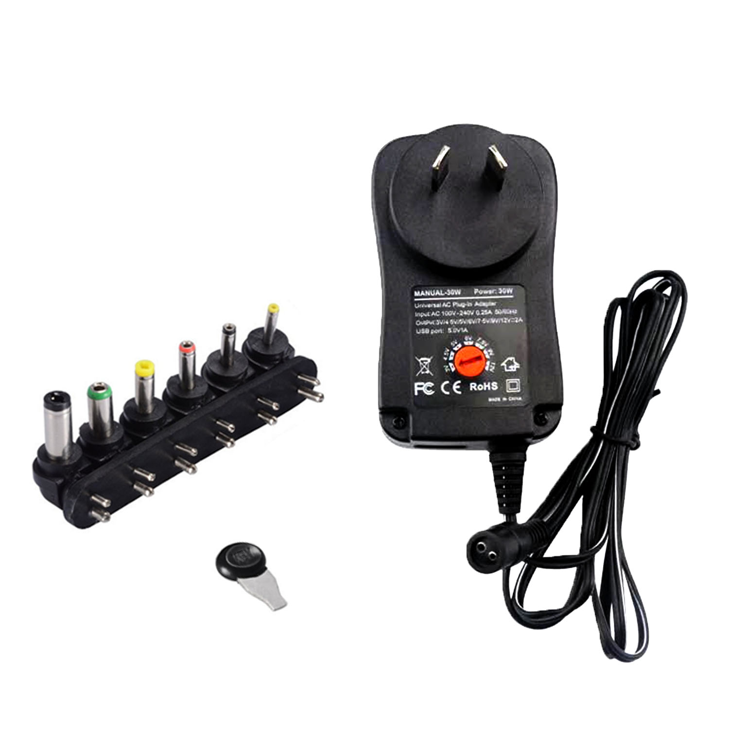 30W Universal AC Wall Plug Power Adapter 3v 4.5v 5v 6v 7.5v 9v 12v 2.5A 2500mA charger with 6pieces tip Switching power supply: SKY BLUE