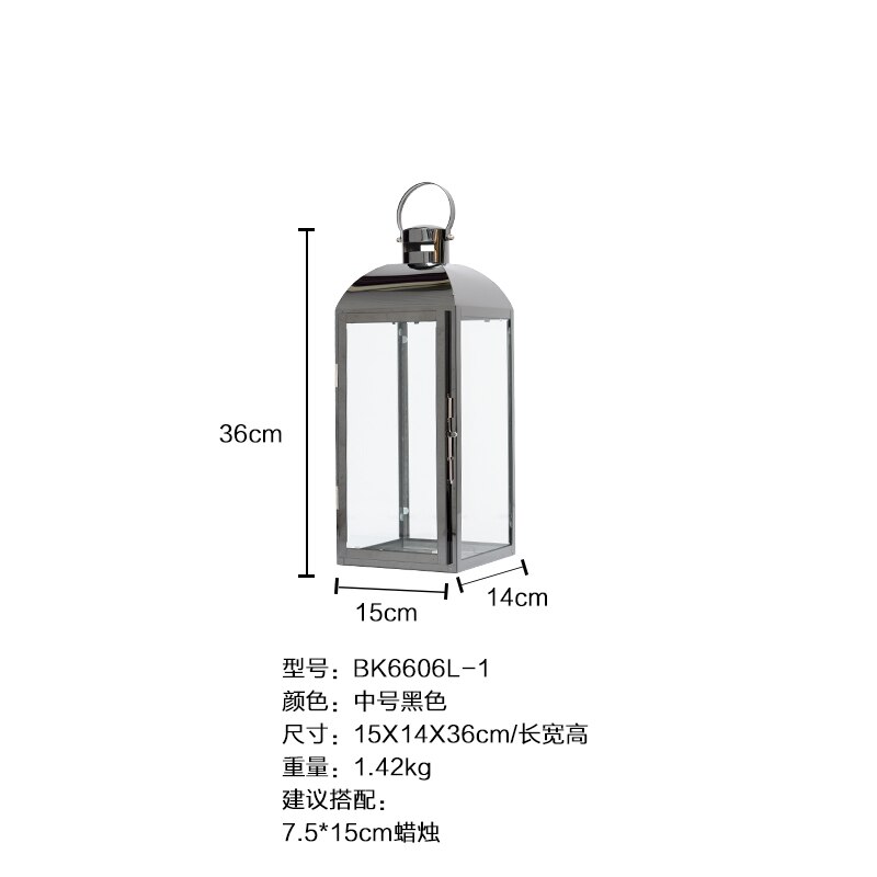 Glas jern lysestage metal vind lampe vindtæt lysestager gulv lys lanterne bryllup kandelaber portavelas dekoration: 15 x 14 x 36 cm 9