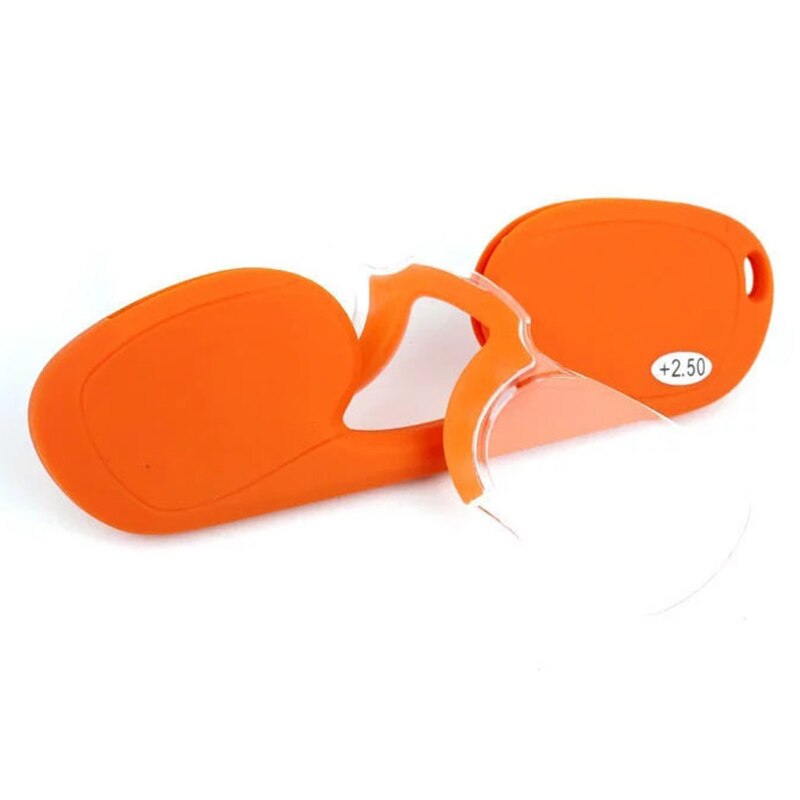 Juli clip neus leesbril mini opvouwbare leesbril heren en dames gemakkelijk mee te nemen met sleutelhanger etui prince-nez glas 5003: +300 / C4 sinaasappels