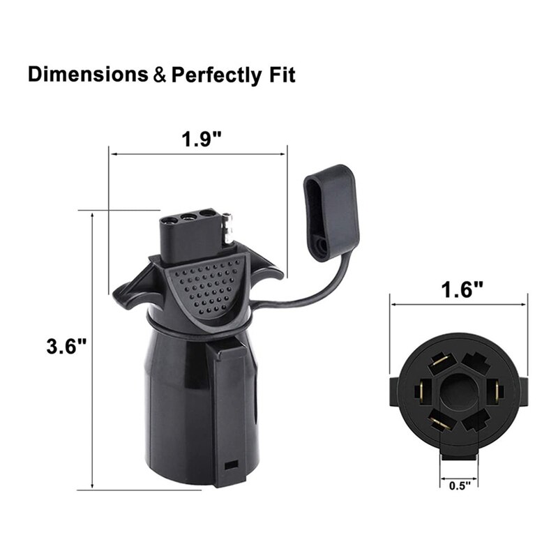 7 Way Blade to 4 Way Flat Trailer Adapter Weatherproof Female Trailer Connector Plug, 7 Pin to 4 Pin Trailer Converter